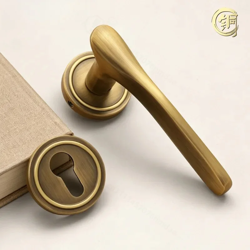 Light Luxury Solid Brass Split Lock High End Indoor Bedroom Office Door Lock Silent Double Open Room Door Handle