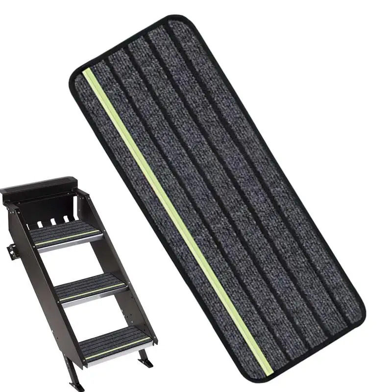RV Step Rug Self-Adhesive Non-Slip RV Stair Treads Carpet Pad With Reflective Strips Dustproof Campers Stairs Cushion Accessory