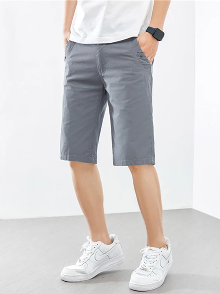 

Мужские повседневные хлопковые брюки-шорты с поясом, длиной до колена, дышащие, прямого кроя, модная летняя одежда