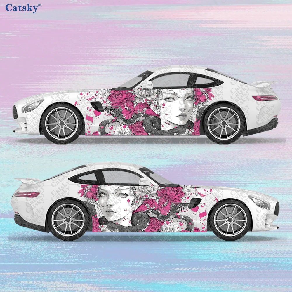 2pcs Fluorescent powder flower girl and snake sticker, suitable for cars and trucks, durable, fade-resistant, easy to install an