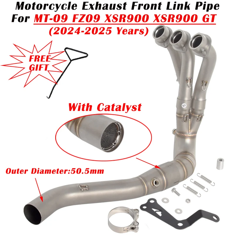 

Slip On For MT-09 FZ09 MT 09 XSR900 GT 2024 2025 Motorcycle Exhaust Escape System Modified Muffler Front Middle Link Pipe 51mm