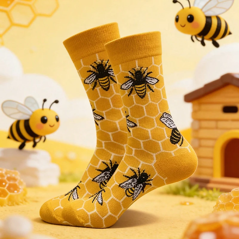 26 New Harajuku Fun Women's Cartoon Little Bee Socks Spring and Summer Warm and Comfortable Daily Leisure Gift Socks