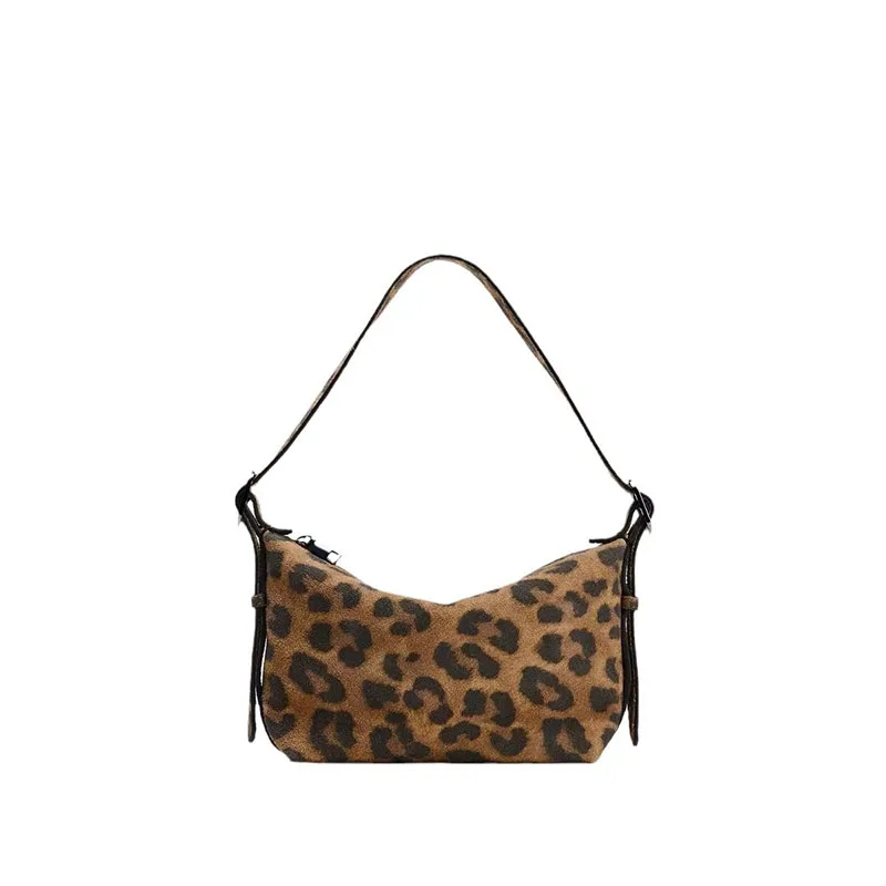 Hot Selling New Frosted Vintage Leopard Print Women's Bag Shoulder Bag Solid Color Simple Casual Commuter Bags Autumn Retro