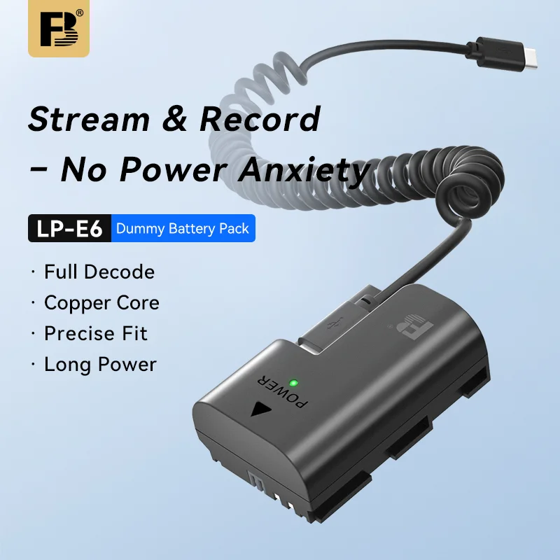 FB LP-E6 Dummy Battery Adapter for Canon EOS R R5 R6 5D 6D 7D 60D 70D, External Power Supply for Camera