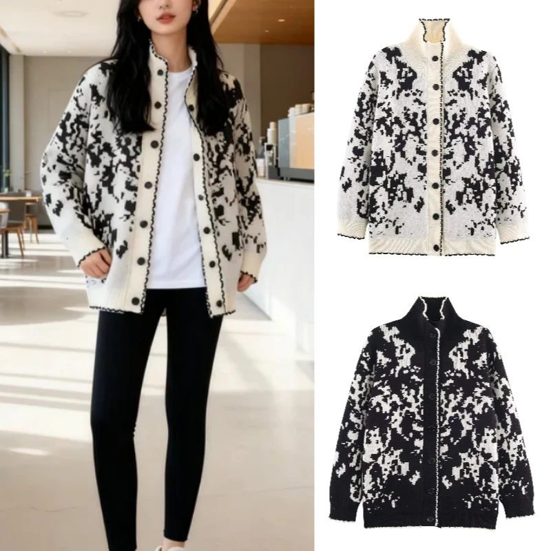 

Высококачественная жаккардовая вязаная куртка на осень/зиму, новинка 2025, модная элегантная стильная женская удобная трикотажная верхняя одежда