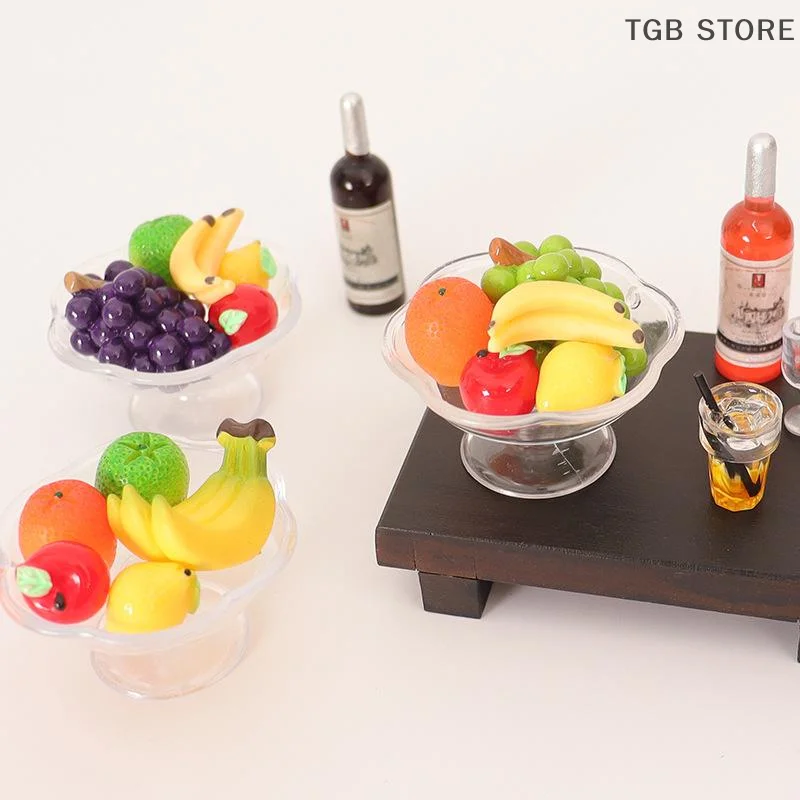6 Pçs/set Simulação Prato de Frutas Transparente Banana Laranja Uva Modelo