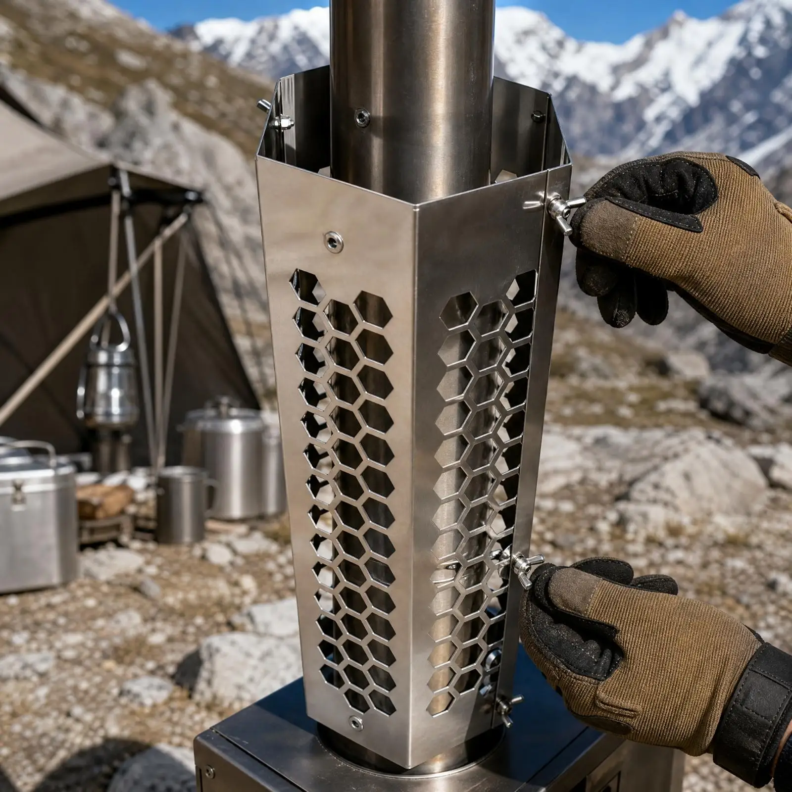 Portable Tent Stove Chimney Heat Guard Hexagonal Stainless Steel Cooktop Shield with Ventilation Openings