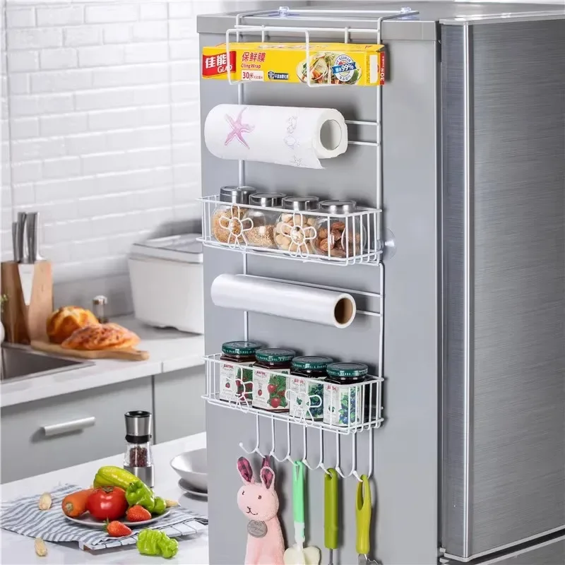 Refrigerator Side Organizer Fridge Wall Side Hanging Shelf Kitchen Cling Film Spice Organizer Refrigerator Rack Kitchen Gadgets