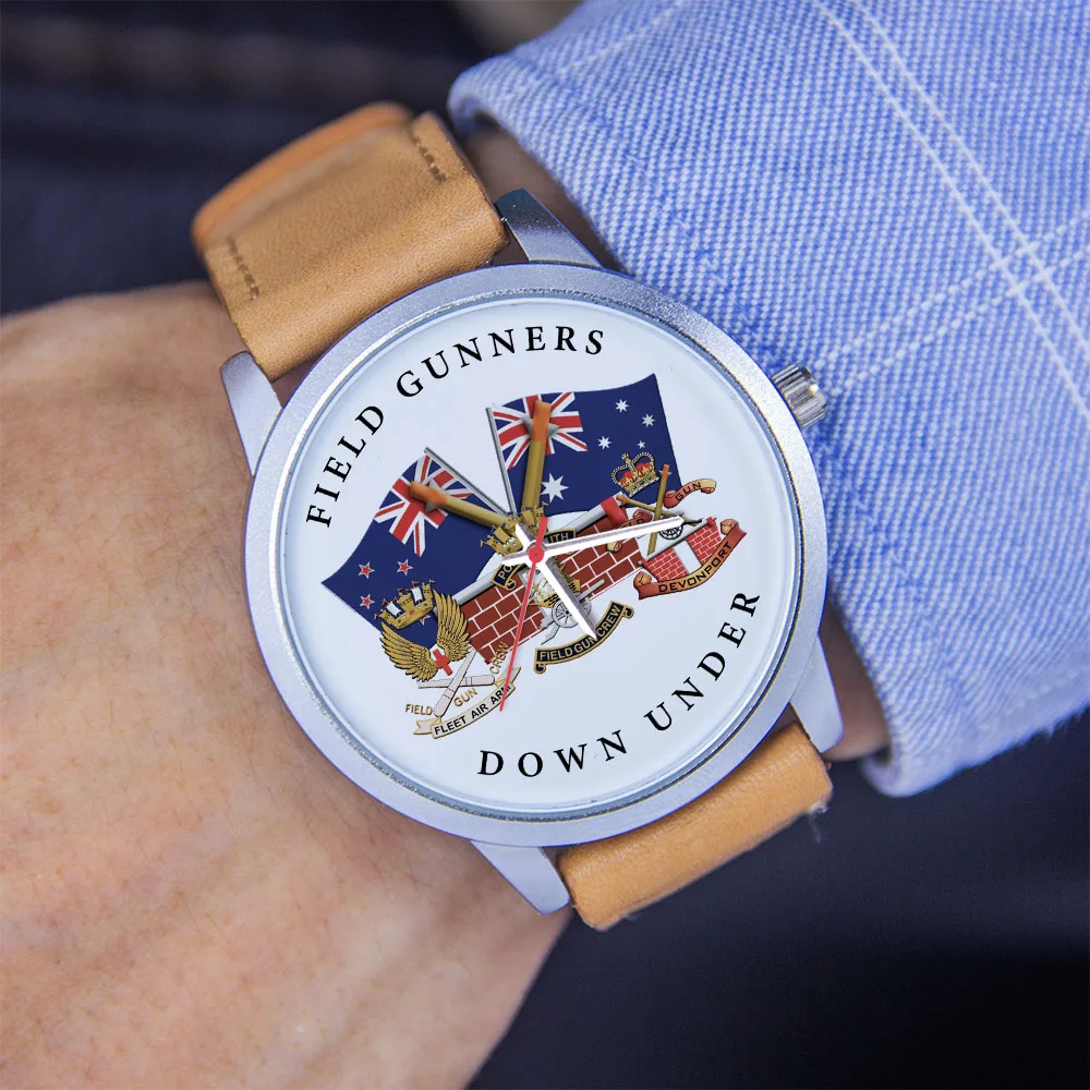 Orologio unisex Union Jack con design Gunners archiviato da 45/38 mm, cinturino in acciaio inossidabile con souvenir regalo in oro rosa nero argento