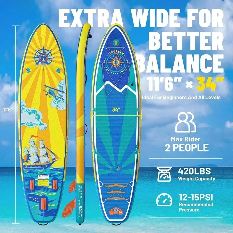 Extra Wide Paddle Board Inflatable Stand Up Paddle Board Inflatable Paddle Boards for Adults/Youth of All Skill Levels