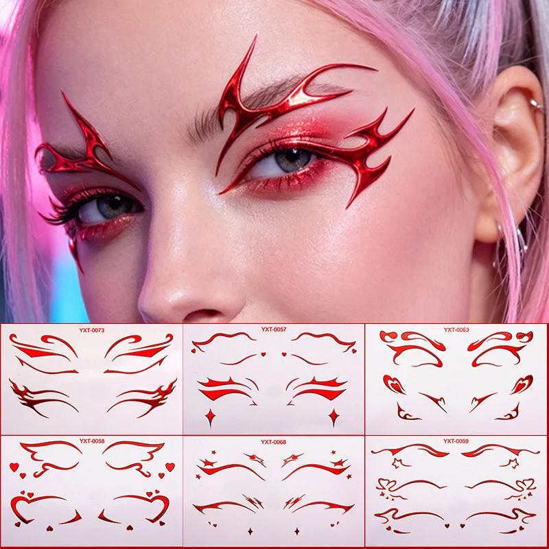 Purple Red Eyes Makeup Stickers Laser Eye Eyeliner Eyebrows Face Art Sticker Decals Halloween New Year Festival Temporary Tattoo - view 4