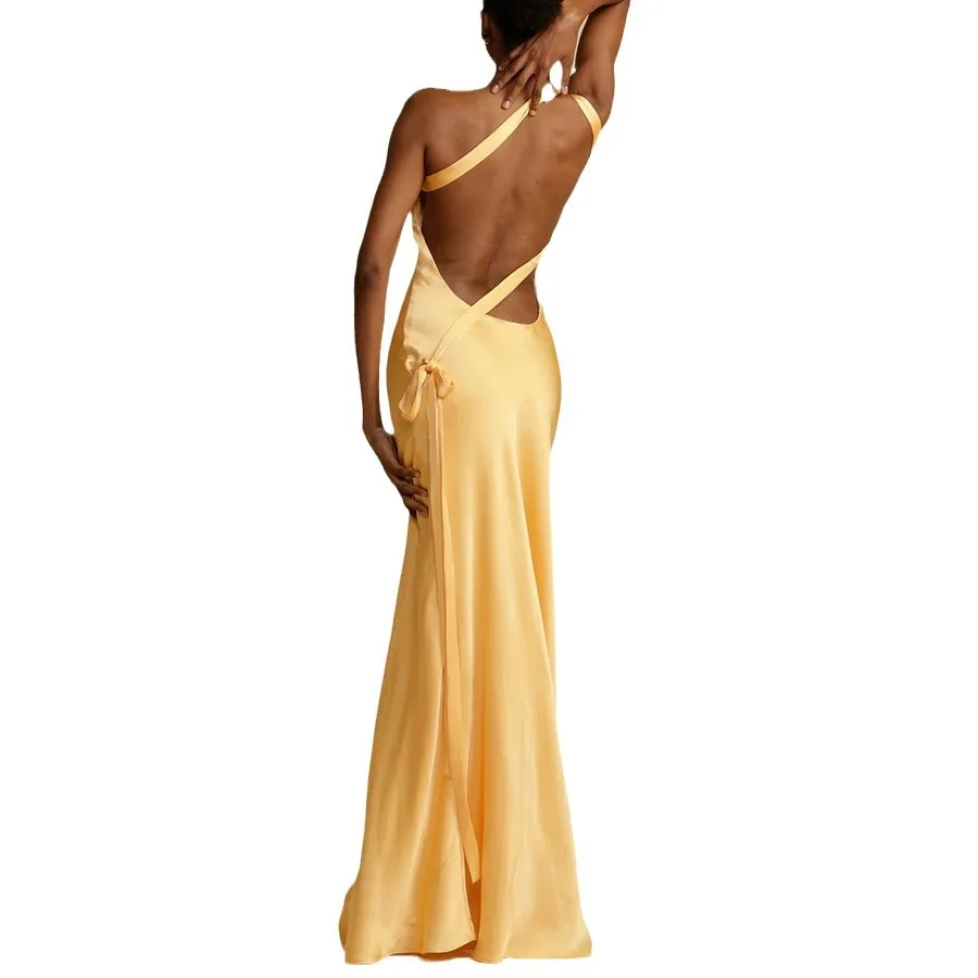 

Sexy Inclined Shoulder Backless Evening Party Long Dress for Women Summer Boho Bandage Maxi Dresses Elegant Vestidos De Mujer