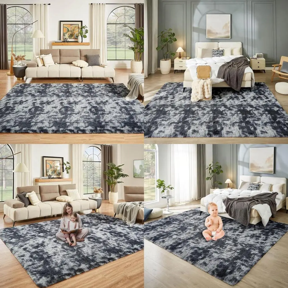 

Роскошный темно-серый ковер с эффектом тай-дай 8x10 футов для гостиной и спальни