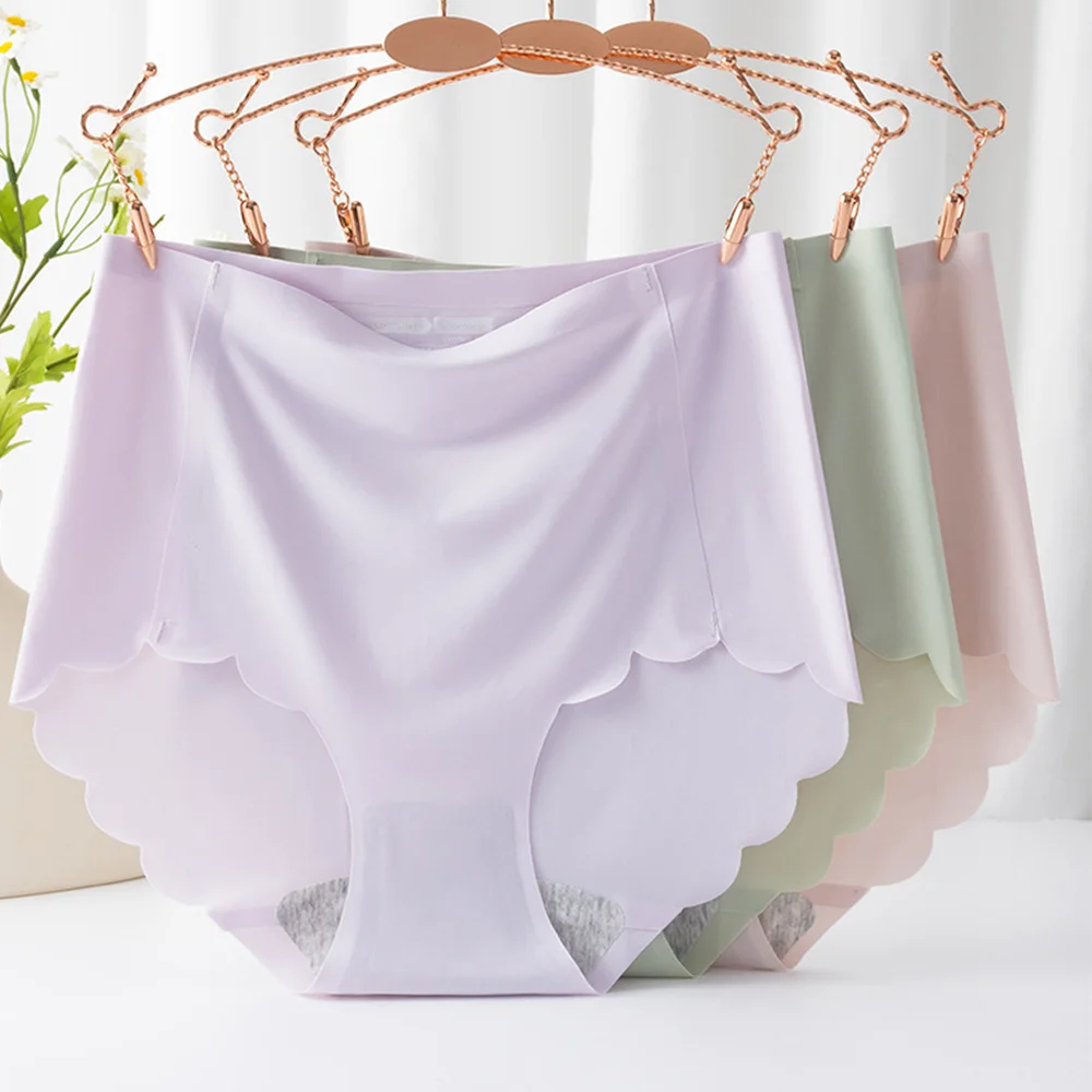 

3 шт. женские трусики, бесшовное нижнее белье из ледяного шелка больших размеров, женские модные однотонные удобные дышащие трусы с высокой талией