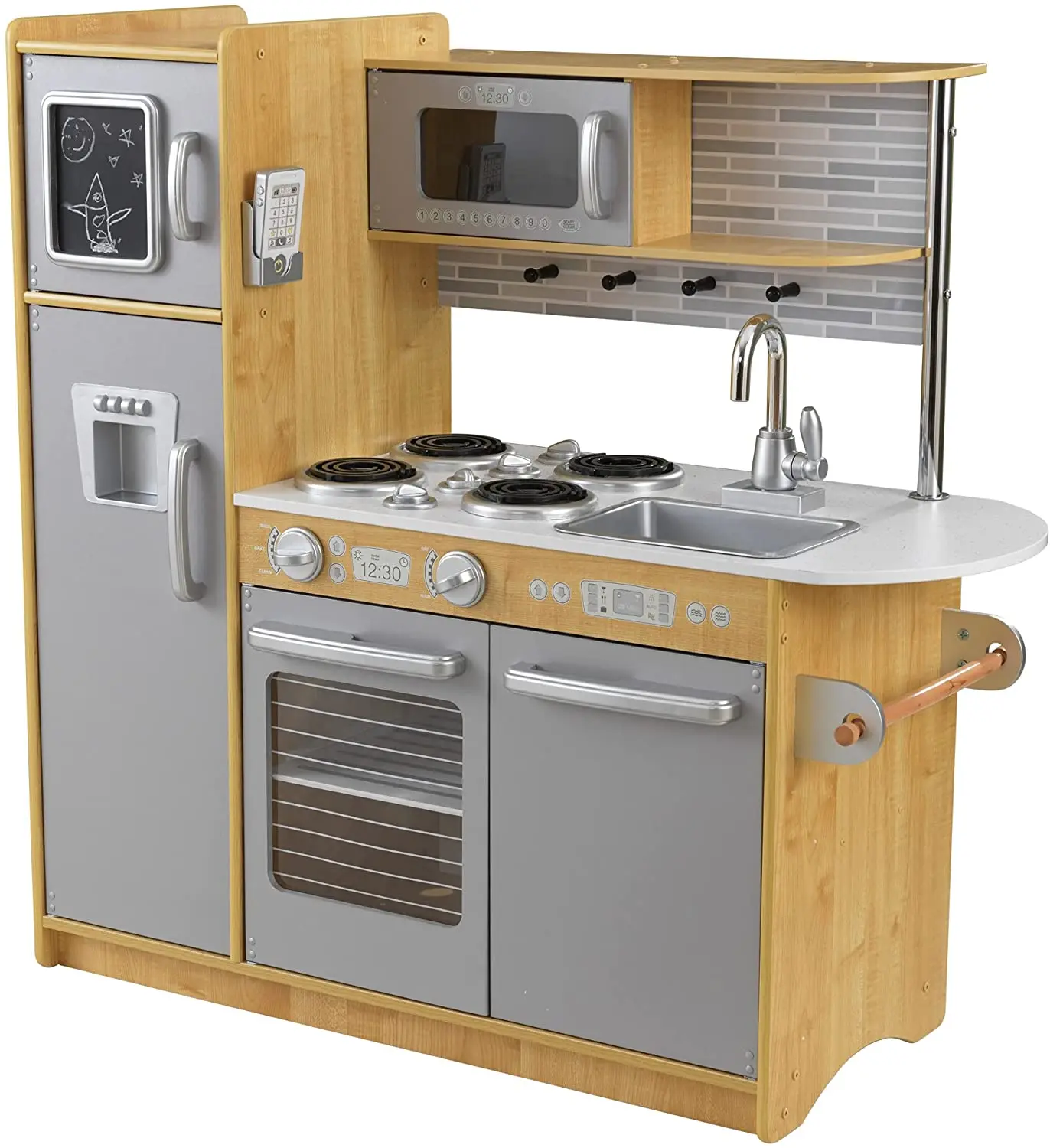 Wooden Kitchen Play Set for Kids Montessori Cooking Toy with Refrigerator Box MDF Construction