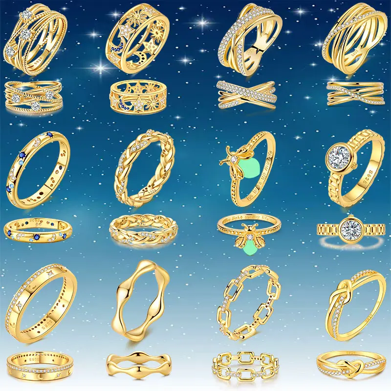 Gold Plated 925 Sterling Silver Women Ring Classic Plain Band Finger Ring Hypoallergenic Fine Jewelry