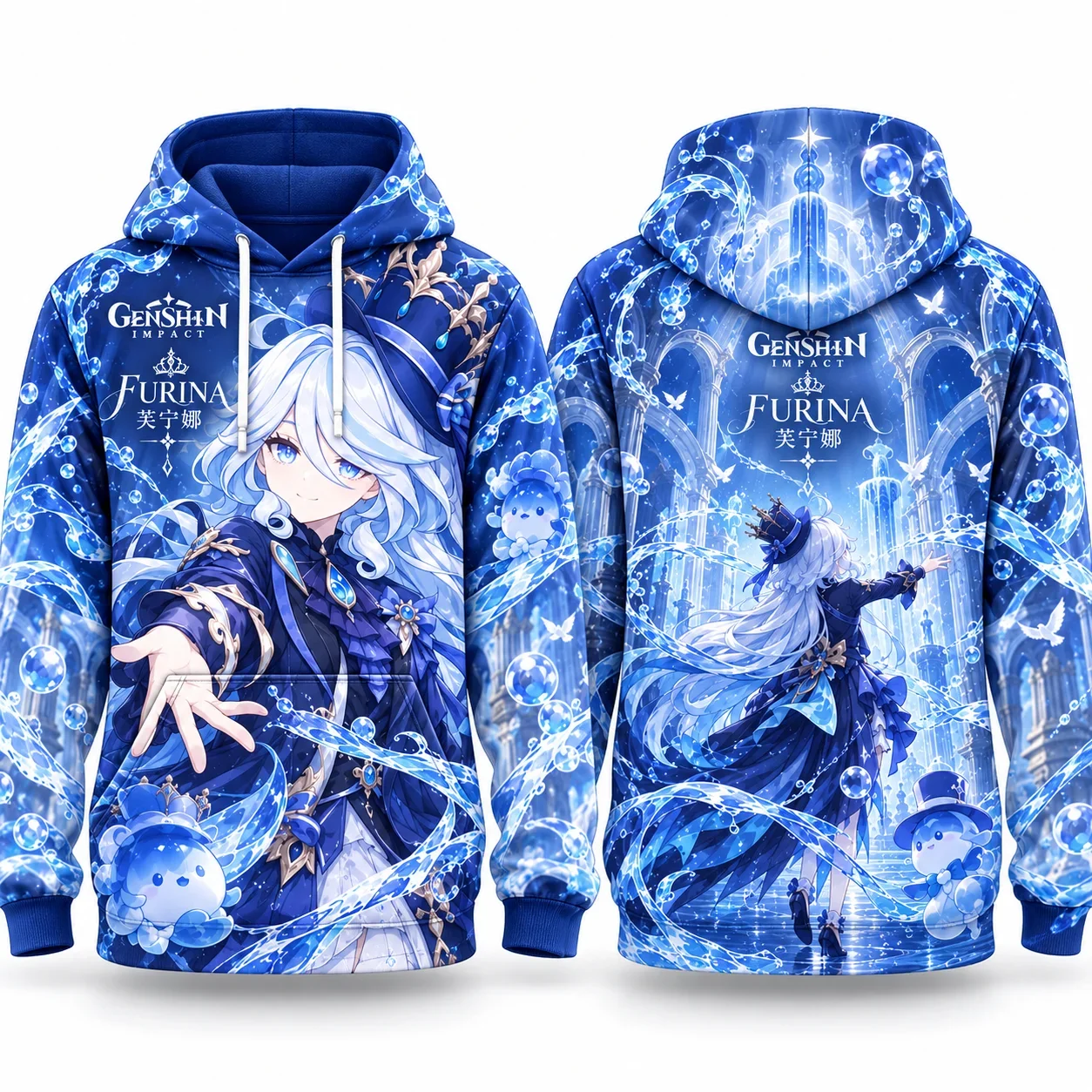 Genshin Impact Furina 3D Print Hoodie Unisex Game Character Double Sided Pullover Sweatshirt Y2k Hoodies for Men Anime Hoodie