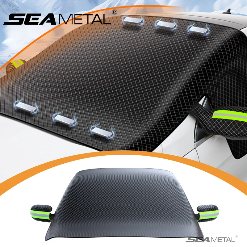 SEAMETAL Magnetic Car Snow Cover Front Windshield Covers Winter Auto Front Window Outdoor Cover Protector With Reflective Tape