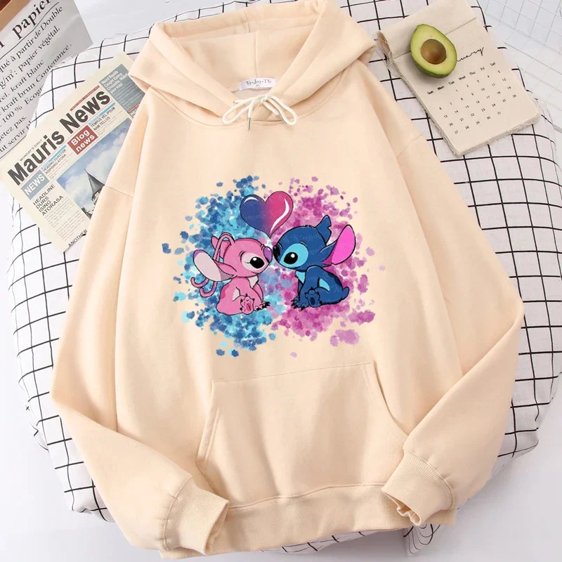 2026 lente modieuze warme hoodie met cartoon anime Disney Lilo & Stitch print, effen kleur, eenvoudige stijl, grote maten trui