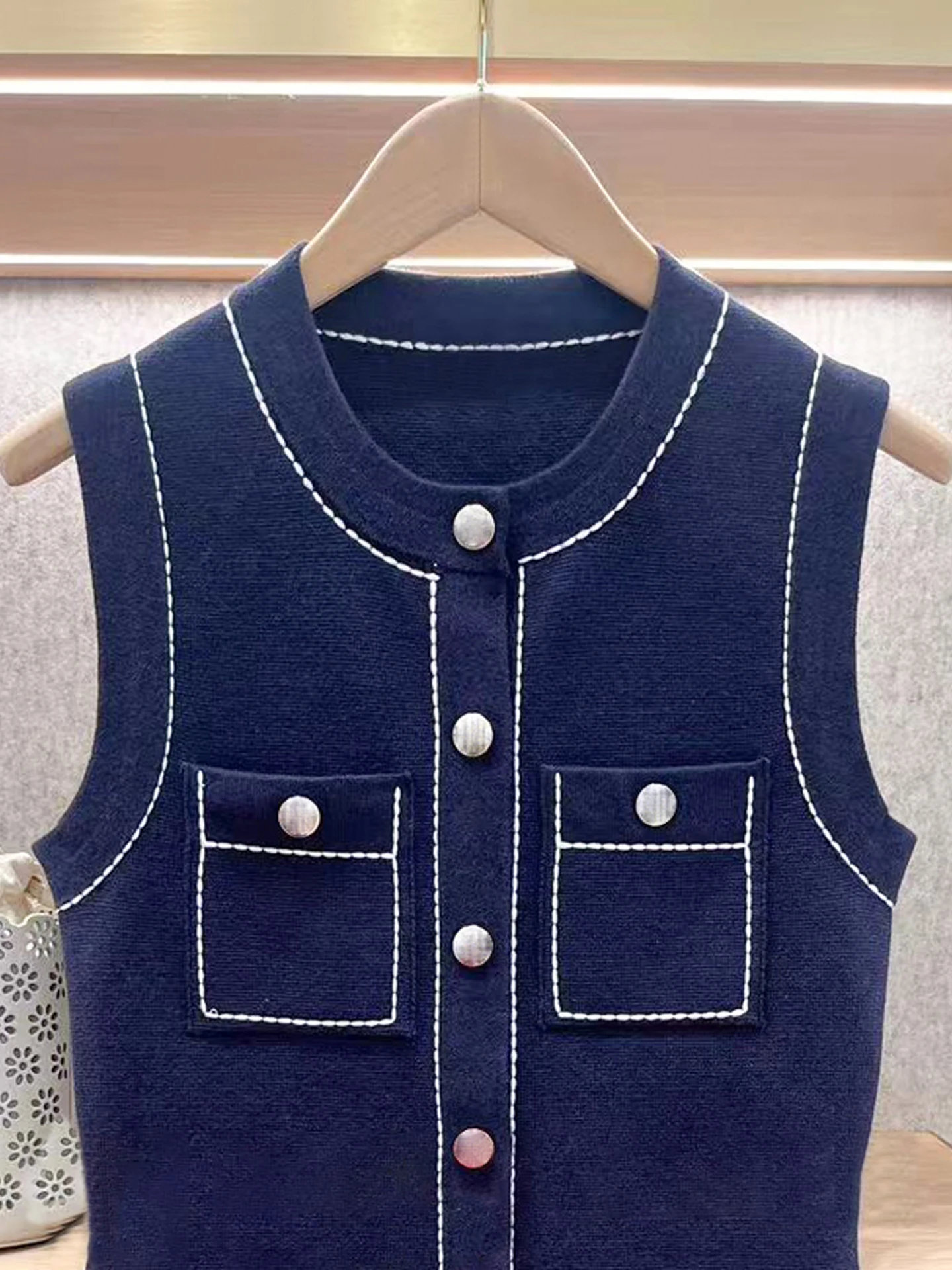 Mホームナンユー高級婦人ニットノースリーブベストワンピースウエストシェイプスモールフレグランススタイル秋コレクション