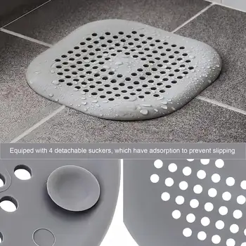 ks, sběrač chloupků, šedý čtvercový kryt odtoku do sprchy, silikonový blokátor chloupků s přísavkou, vhodný do koupelny, b 8 nejlepší prodej čtvercový sprchový odtok lapač vlasů - №3