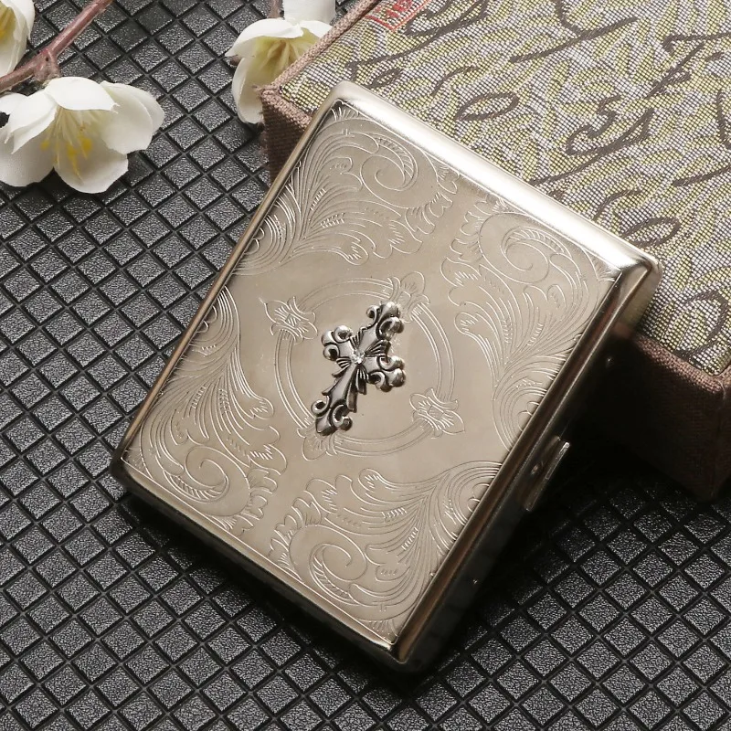 2026 New Metal Cigarette Box for Men with 20 Thick Cigarettes, Personalized Flip-top Portable Embossed Engraved Cigarette Box