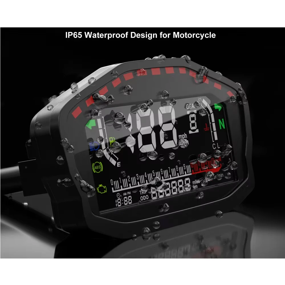 RHAXEL Speedometer GPS with RPM Tachometer Fuel Level Water Temp. Gauge Multi-Function LCD Display for Motorcycle 12V