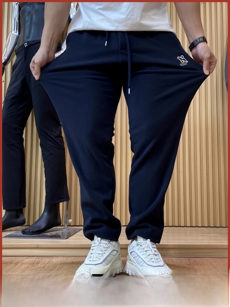 

Men's Fce Lined Thiened Winter Casual Pants Elastic Waist Straight Leg American Sle Comfortable Warmth Embroidered Tro...