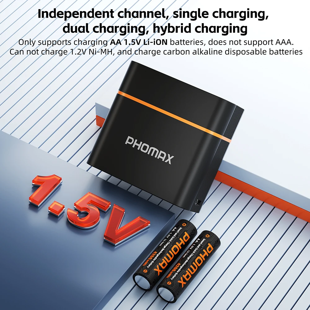 PHOMAX 1.5V Lithium Rechargeable Batteries Charger AA/AAA 4200mWh/1110mWh Li-Ion Battery For Microphone Toys Electric Toothbrush
