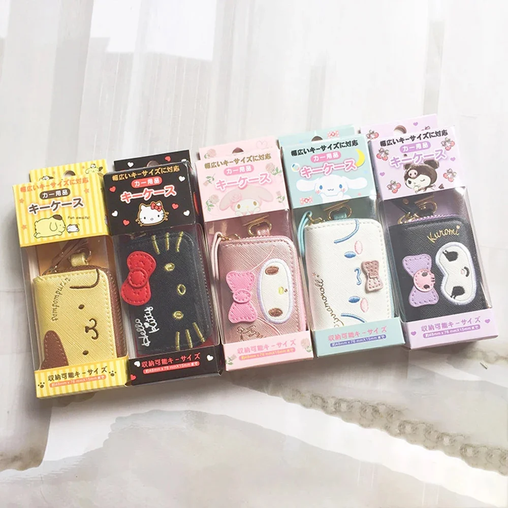 Kawaii Sanrio Car Key Protective Cover Case Cute Hello Kitty Kuromi My Melody Cartoon Pu Zipper Storage Bag Car Accessories