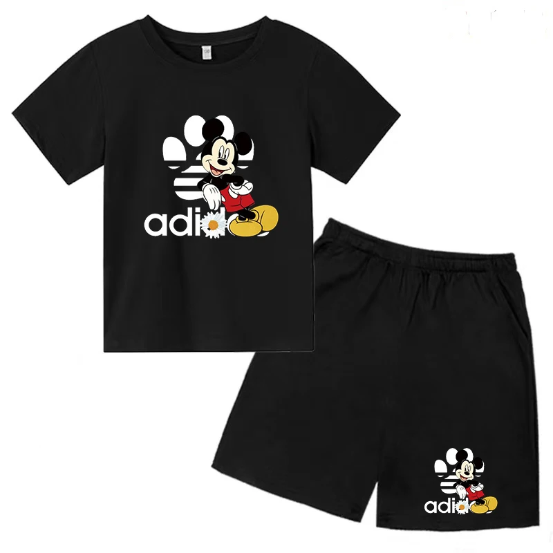 Camiseta con estampado de Mickey Mouse para niños y niñas, Top encantador y pantalones cortos, conjunto deportivo informal de manga corta, moda de