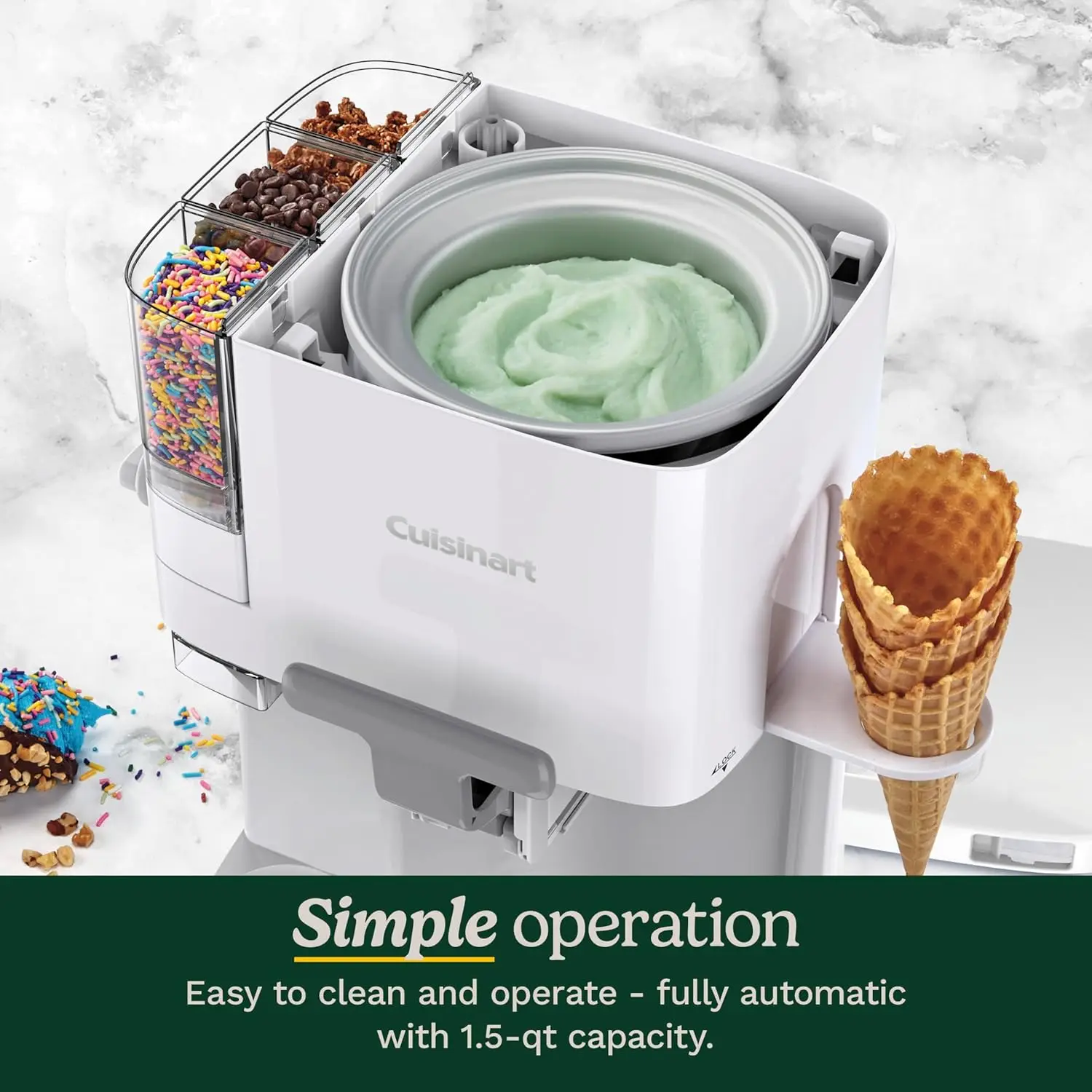 Mix It In Ice Cream Maker for Frozen Yogurt, Sorbet, Gelato, Drinks 1.5 Quart, White