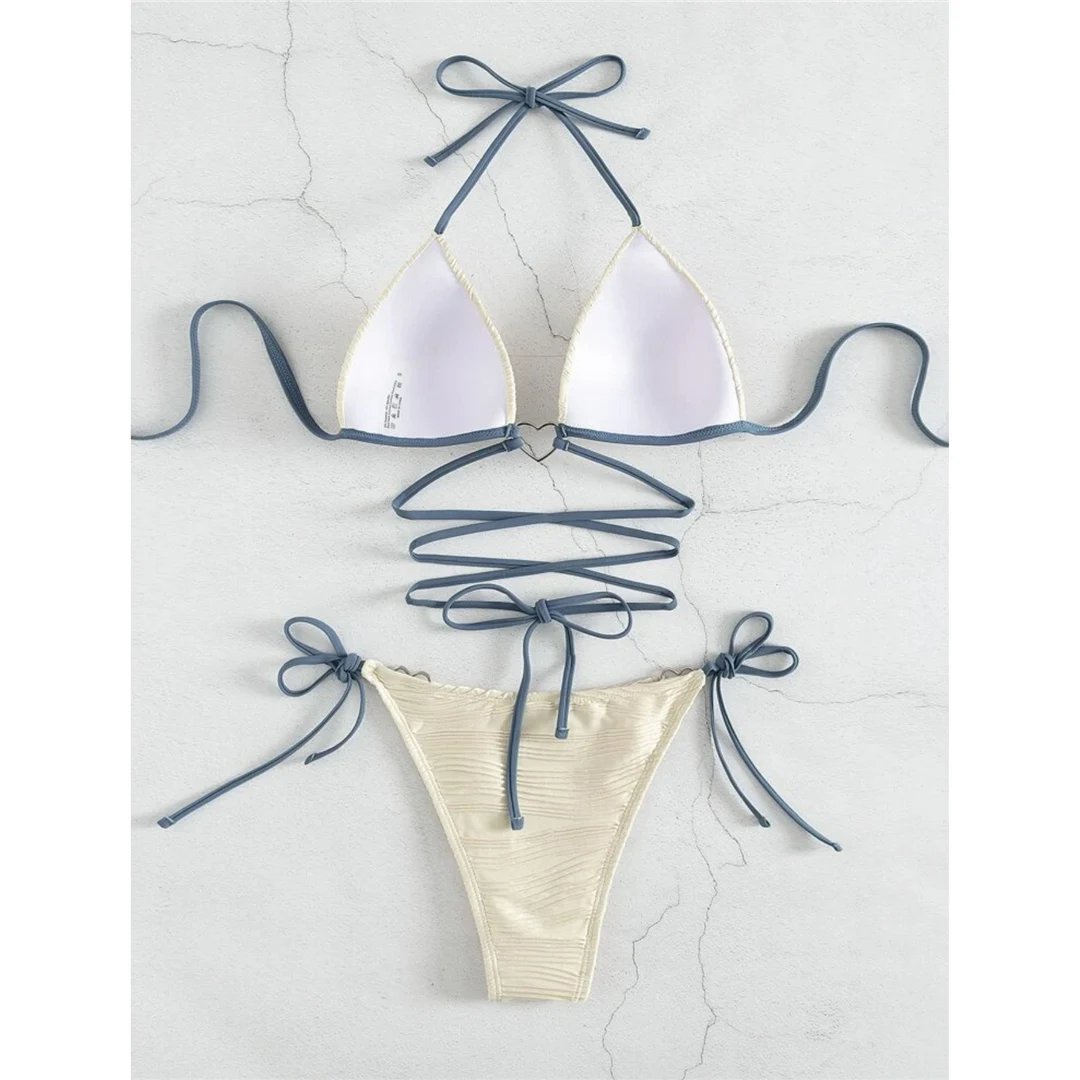 Neuer Wickel-Bikini mit Neckholder, geraffter Bikini, Damen-Badebekleidung, zweiteiliger Bikini-Set, Badeanzug, Damen-Badebekleidung V4081 – Detail 38