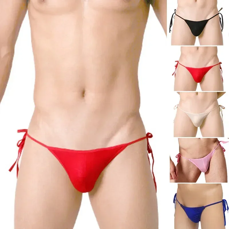 1pc Men\'s Sexy Low Waist G-Strings Lacing Breathable T-Back Thong Briefs Lingerie Underwear Underpants Male Panties