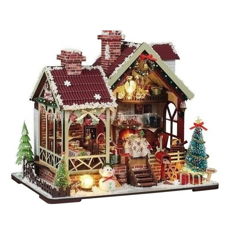 Christmas Cottage Original Smart Fun House Miniature Model House Handmade DIY with Music Box Landscape Assembling Toys