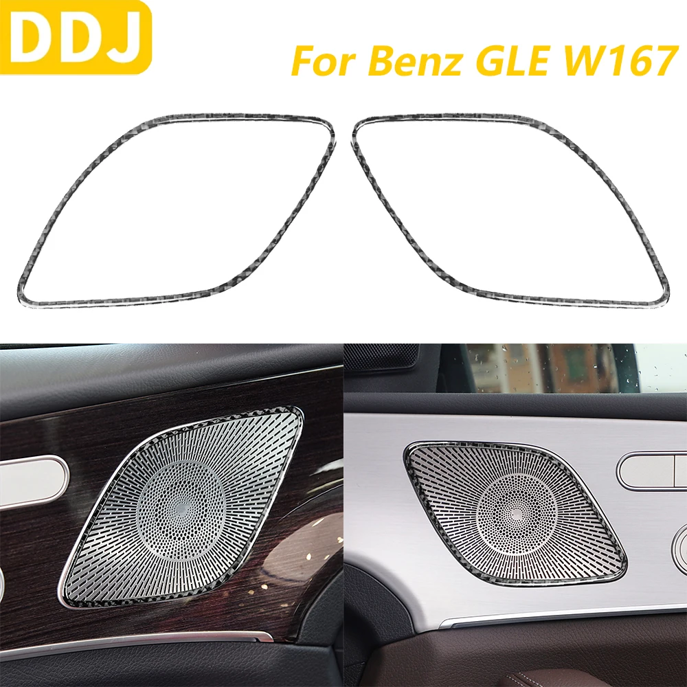 For Mercedes-Benz W167 GLE 300 350 400 450 2019-2024 Carbon Fiber Car Accessories Front Door Speaker Horn Audio Frame Sticker