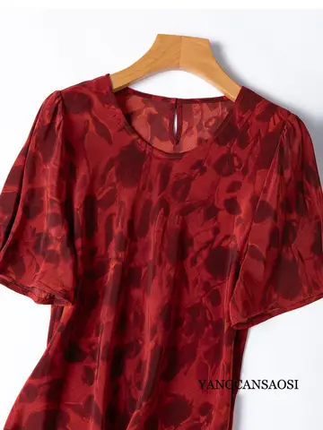 Snedskuren 1,25 meter förlängd 100 % naturligt mullbärssiden, crepe de chine, rund halsringning, kortärmad, festklänning med fisksvansmönster för kvinnor 10 best sales 100 sidenklänningar - №1