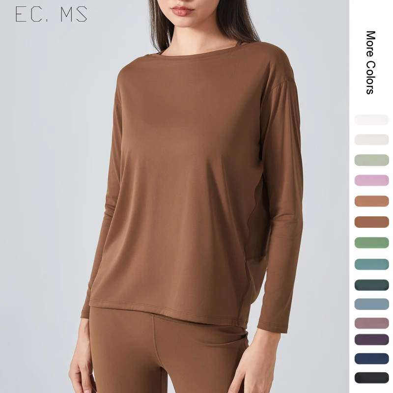Women Tops Long Sleeves Double Naked Feeling Loose 14 Colors Running Yoga GYM Athletic Sweater Shirt