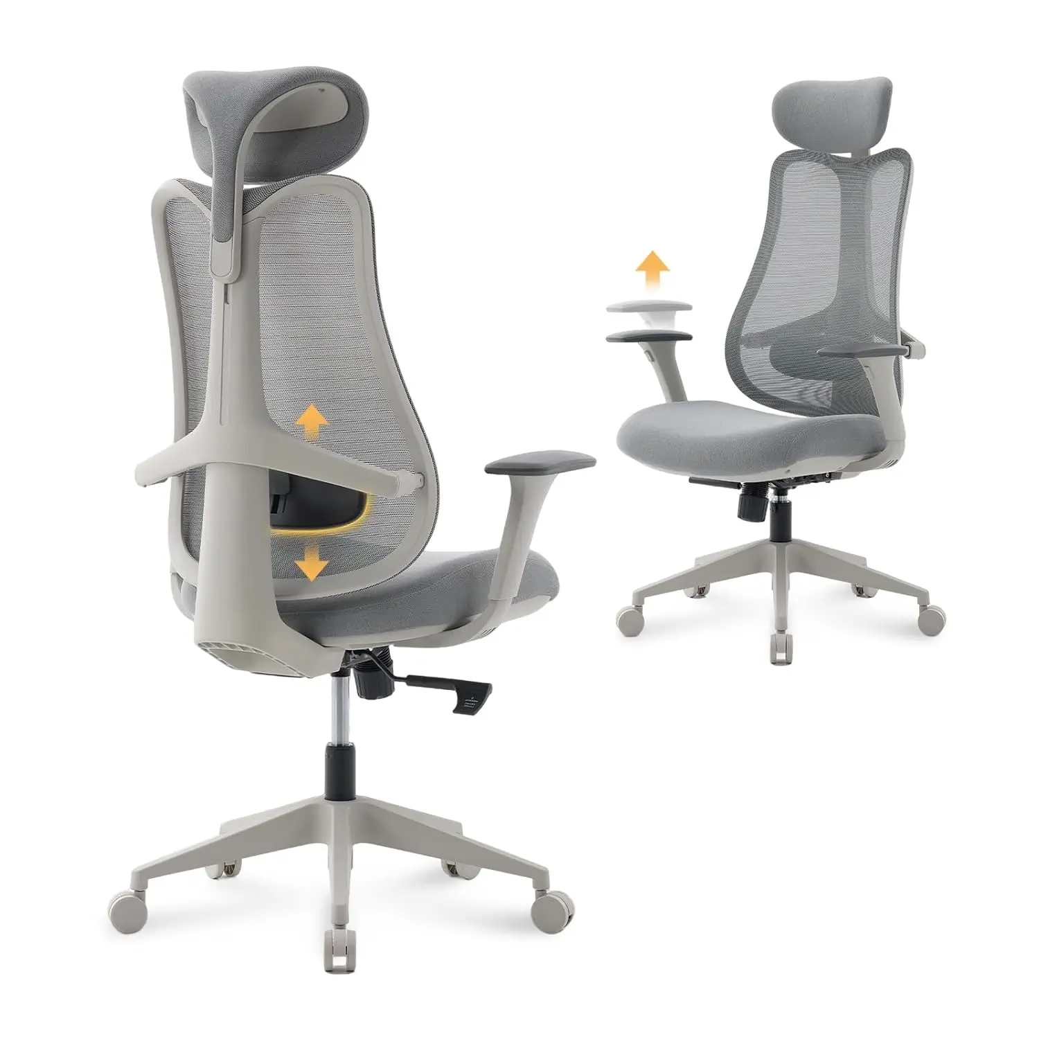 

Ergonomic Mesh Office Chair High Back Height Adjustable Lumbar Support Headrest 3D Armrest Home Desk Grey Customized