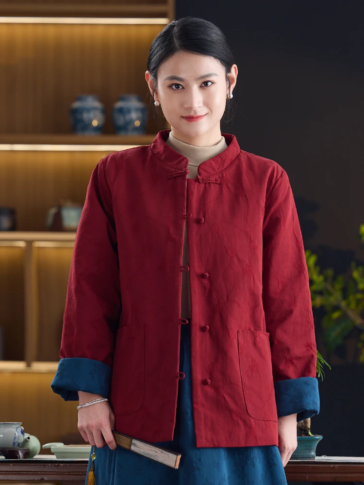 

Новинка 2025, женская одежда для чайной церемонии Young Sle, хлопковое дэт, традиционный китайский дизайн, Thiened, зимнее свободное пальто