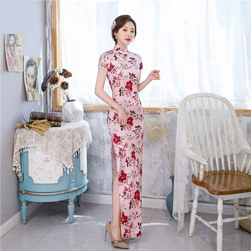 Cheongsam fino tradicional chinês para mulheres, vestido de casamento elegante, vestidos longos, qipao sexy, multicolorido, 6XL, 2023