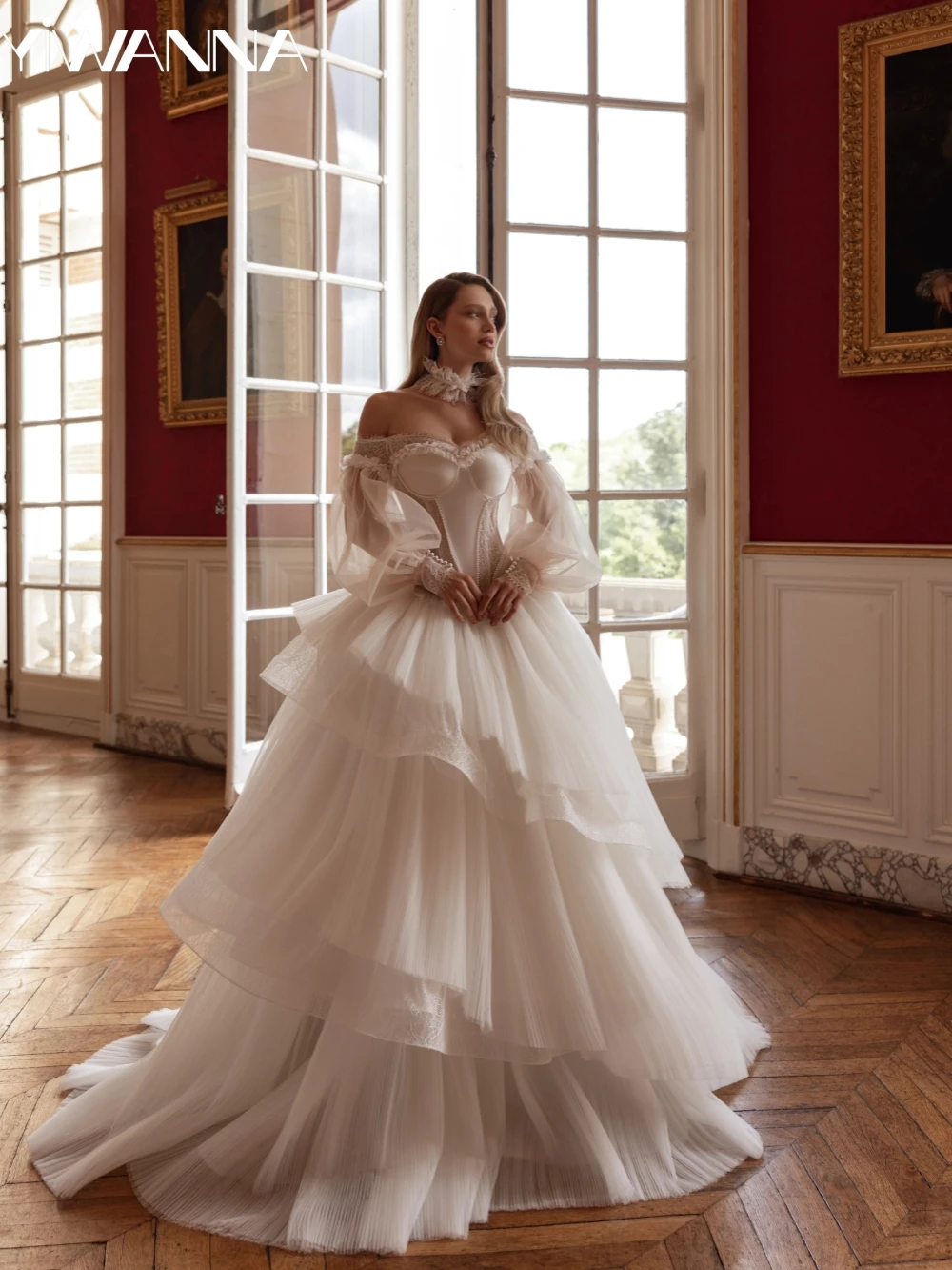 

New Arrival Puffy 2 In 1 Lace Wedding Dress Glitter Pearls Off Shoulder Bridal Gown Customized Sweetheart Neck Dresses For Bride