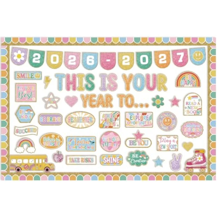 This is Your Year Bulletin Board Set Varsity Letter Hippie Retro Motivational Bulletin Board Cutouts Classroom Decorations for