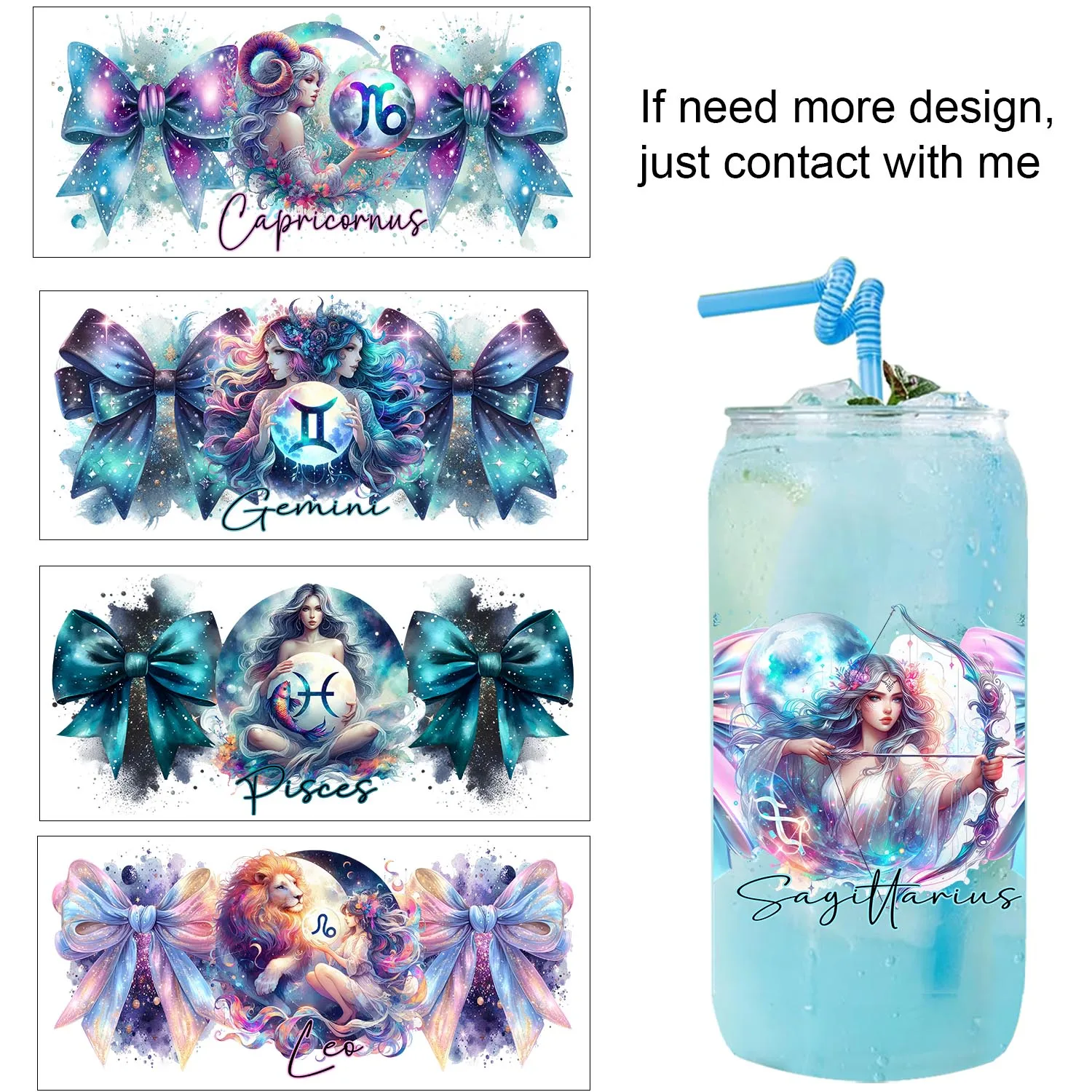 Zodiac Astrological Sign Girls Artwork UV Sticker DIY decoration Seal Decals 3D transfers uvdtf stickers 16oz uv dtf cup wraps