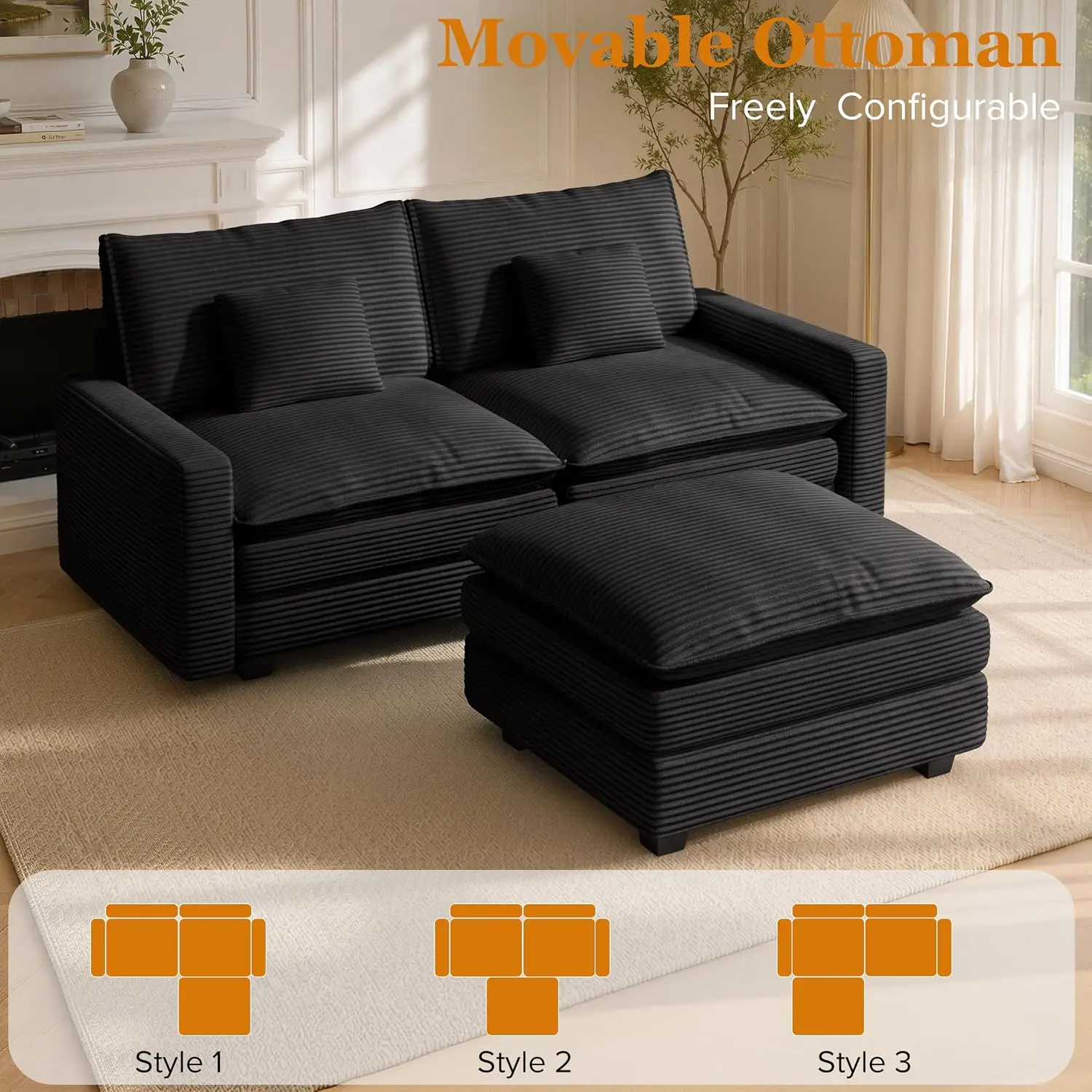 Modular Sectional Sofa For Living Room, Black, Customized