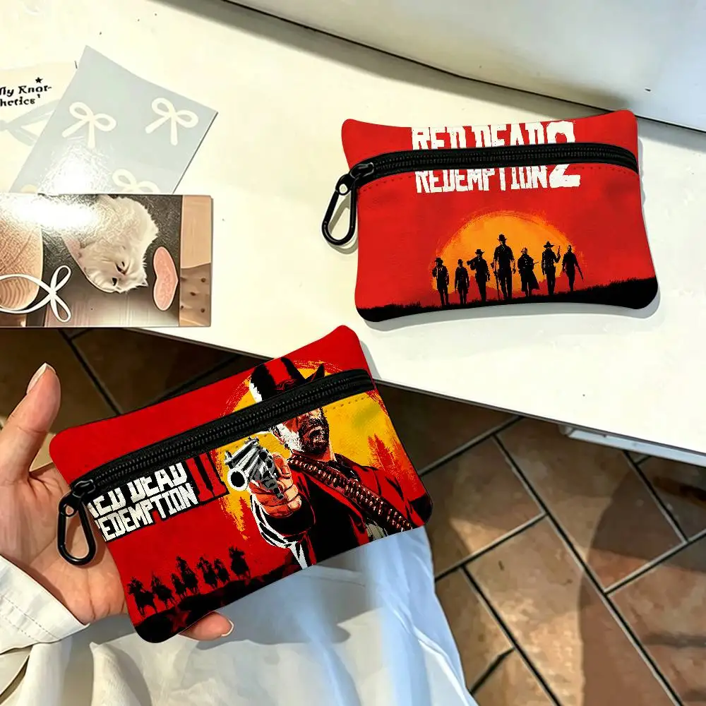 Game R-Red Dead-R-Redemptions Compact Oxford Cloth Zipper Pouch Detachable Carabiner Mini Coin & Key Wallet