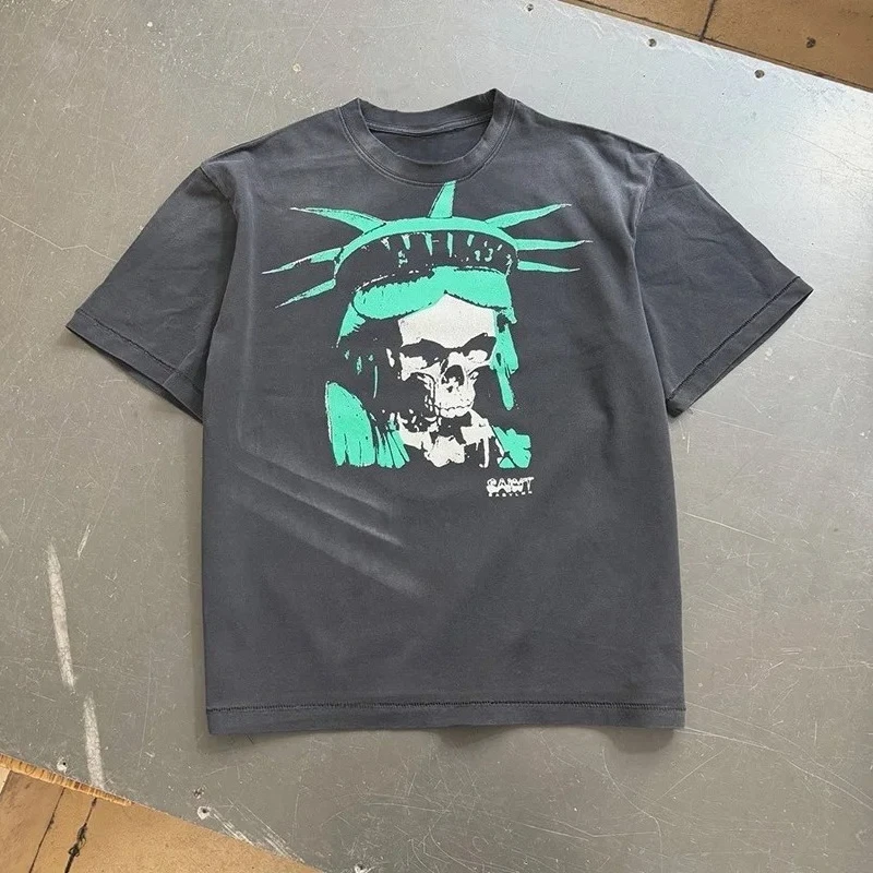 Retro SAINT logo short sleeved T-shirt for men and women's street wear, fashionable and casual summer printed top view 6