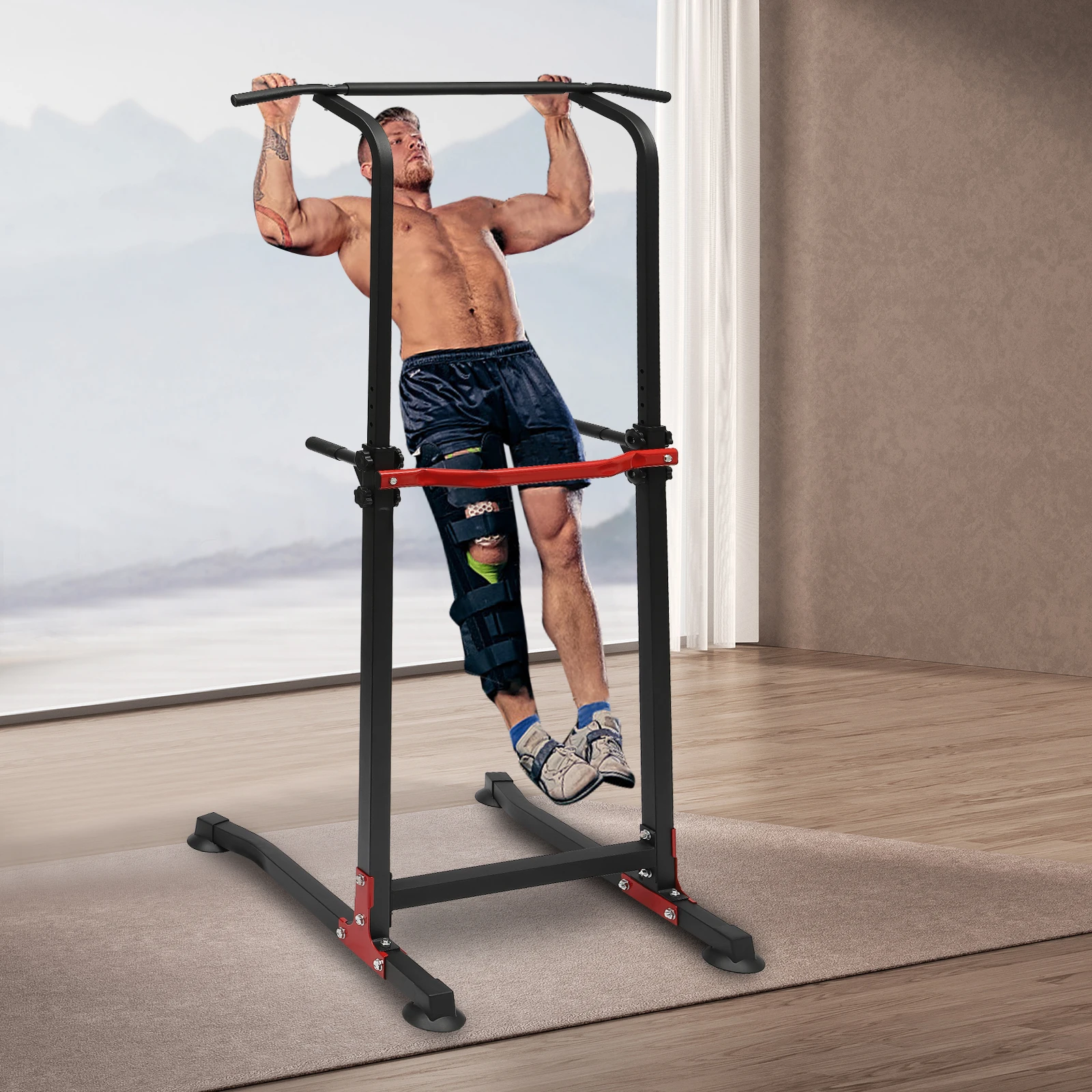 Power Tower Dip-Station Klimmzugstange Multifunktions-Kraftturm Push-Up-Workout Bauchmuskeltraining für Heimfitness Krafttraining