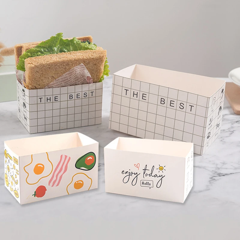 10PCS Sandwich Burger Wrapping Packaging Box Carton Toast Bread Hamburger Oilproof Paper Tray Package Pastry Bakery Party Gift