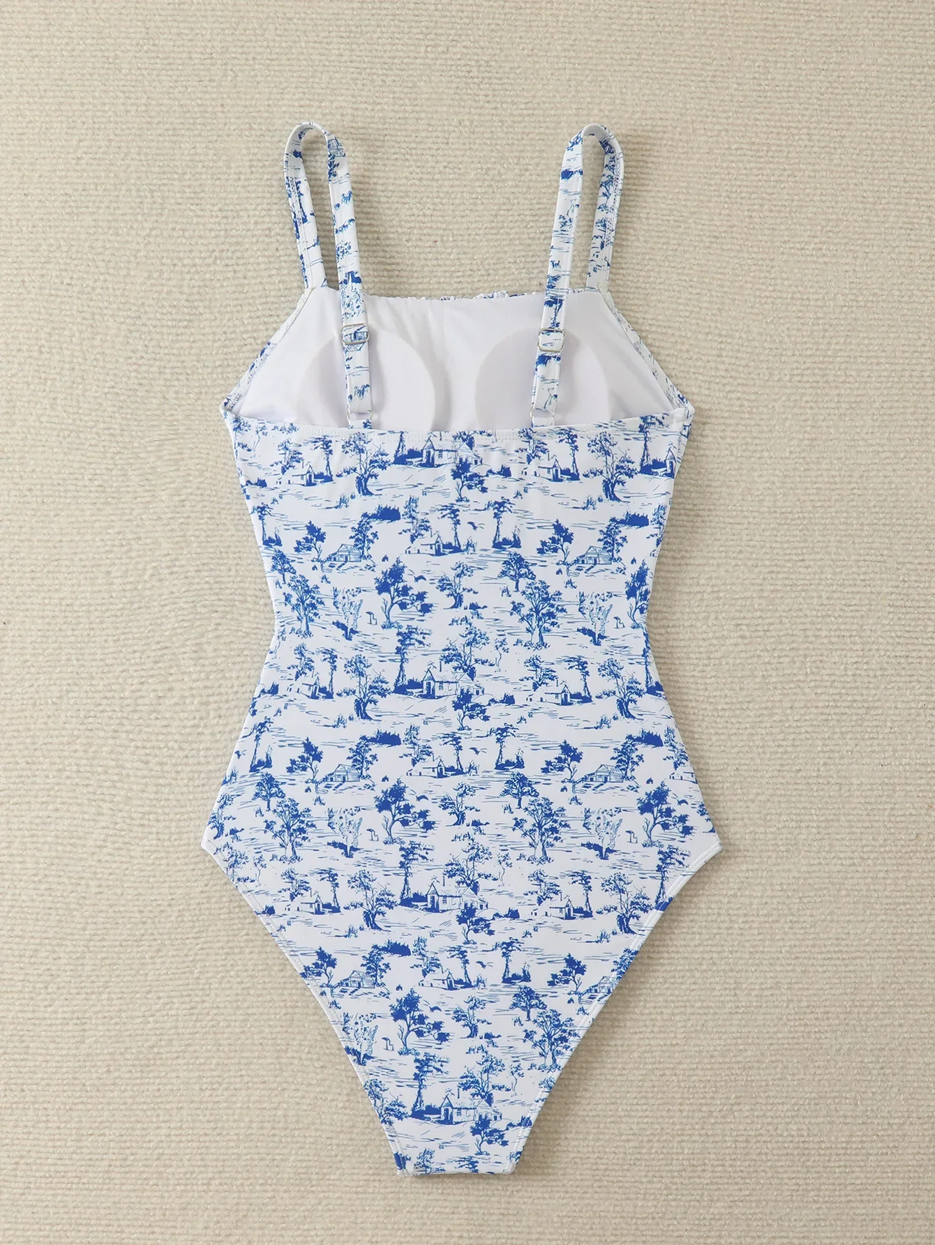 2025 Summer Women's High Waist One-Piece Bikini Floral Print Monokini Swimsuit Trendy Slim-Fit Bathing Suit Straps Bodysuit Ropa